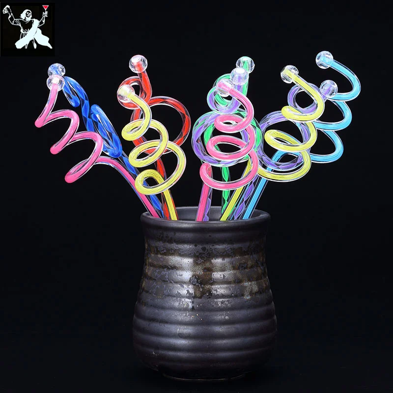 10pcs 23cm/29cm Acrylic bright Cocktail Pick Stick Spoon, Spiral Pattern Bar Teadrop Spoon Cocktail Pick Whisks Random Bar Tool