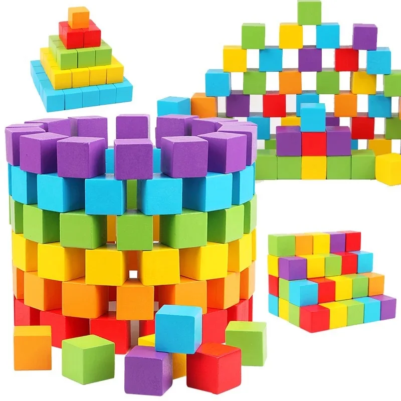 30/50PCS 2CM Wooden Cubes Building Block Toys For Children Montessori Color Shape Cognize Learning Educational Toys Baby Block