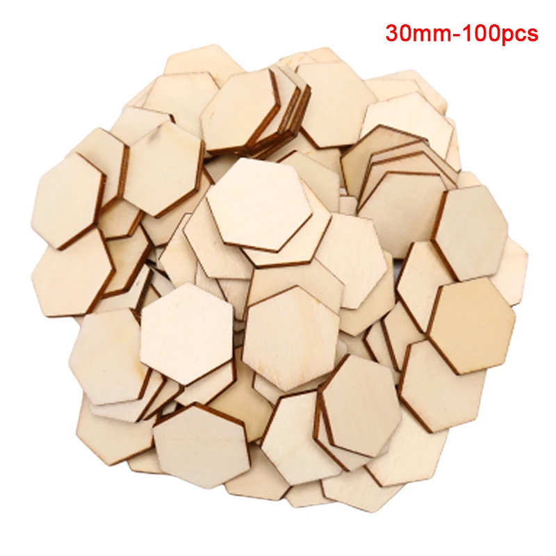 100pcs/lot Hexagonal Shape Wood DIY Laser Cut Embellishment Craft Decor Ornaments Wedding