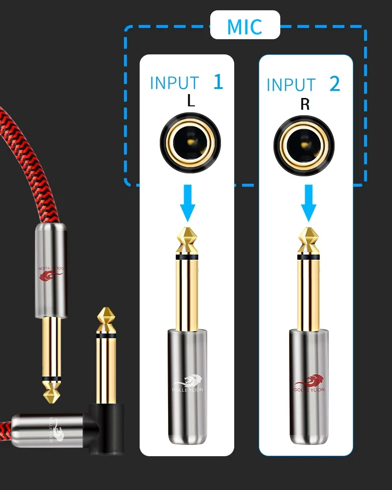 Podwójny 1/4 ''TS Mono do 2x1/4 Cal męski kabel Audio Jack 6.35mm do konsoli miksera wzmacniacz elektryczna gitara basowa ekranowane przewody