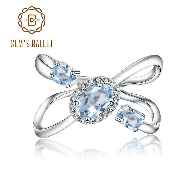 

Gem's Ballet 1.04Ct Round Natural Sky Blue Topaz Gemstone Finger ing For Women Wedding 925 Sterling Silver Fashion Fine Jewelry