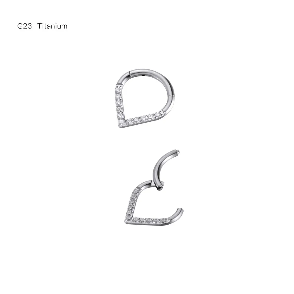 

10pcs/Lot G23 Titanium CZ Gems Heart Shape Ear Cartilage Nose Hoop SeptumSeamless Hinged Segment Ring Clicker 16Gx8/10mm
