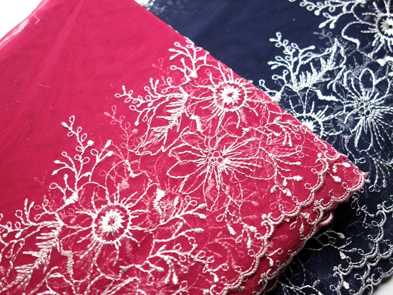 14Yards Rose Red Navy Flower Lace Edge Trim Fabric Doll Craft Cloth Curtain Decor for Wedding Dresss 15cm Width Hot Sale