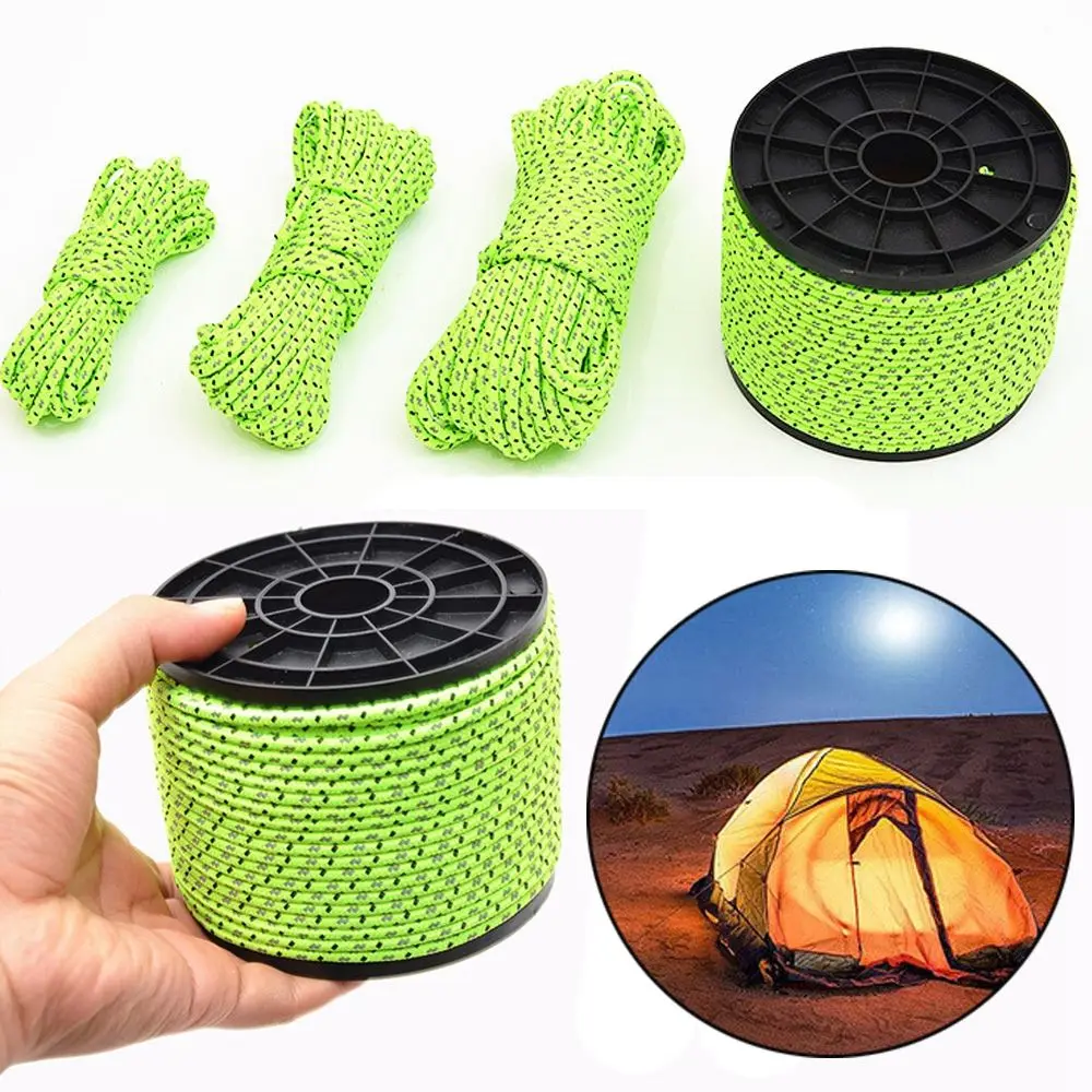 5/10/20/100M Reflective Tent Rope Nylon Line Cord Rescue String Paracord Rope Outdoor Camping Hiking Tent Accessory 25/4mm