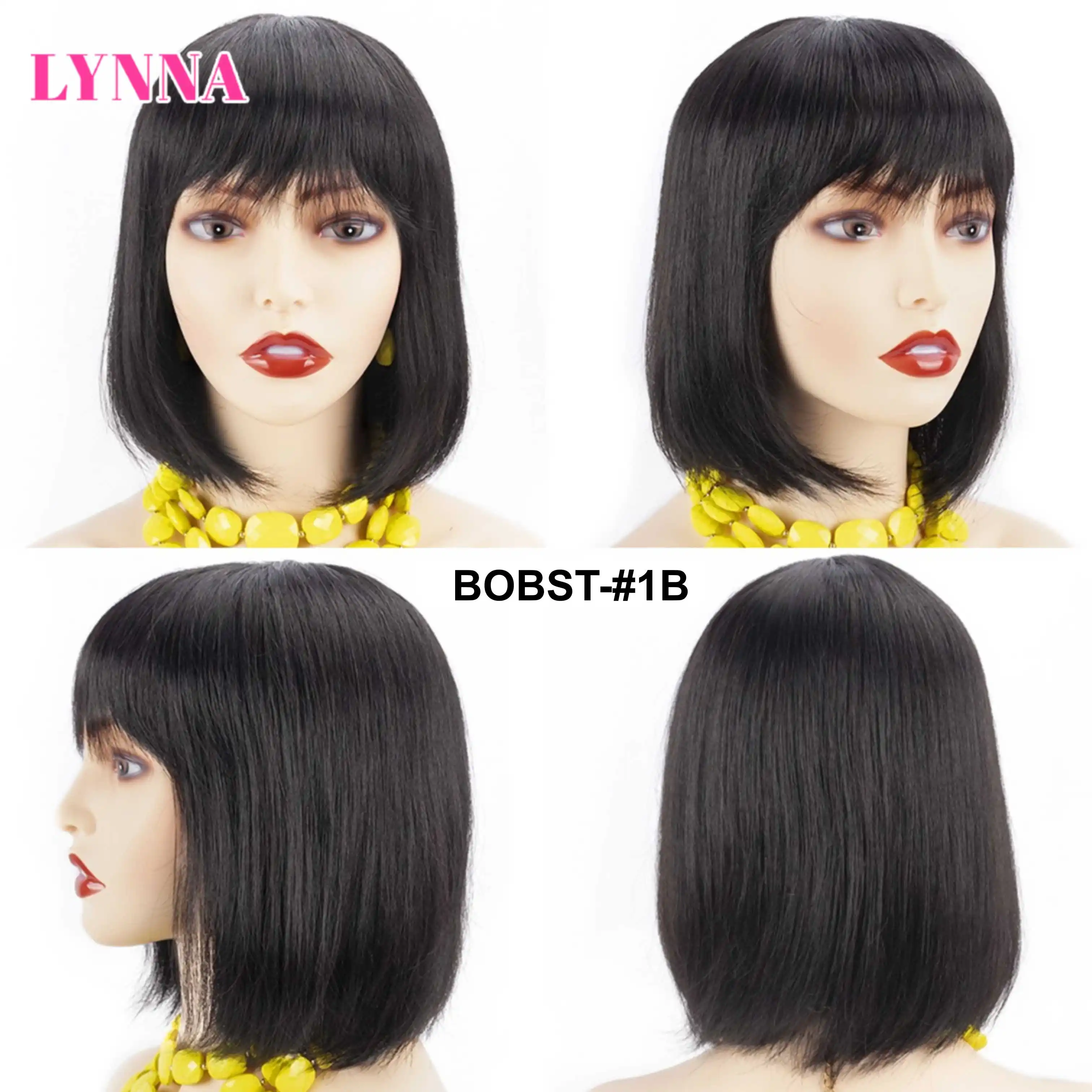 Highlight Bob Straight Wig With Bangs Full Machine Made Human Hair Wigs Short Bob Ombre Human Hair Wig Cheap Wig For Black Women