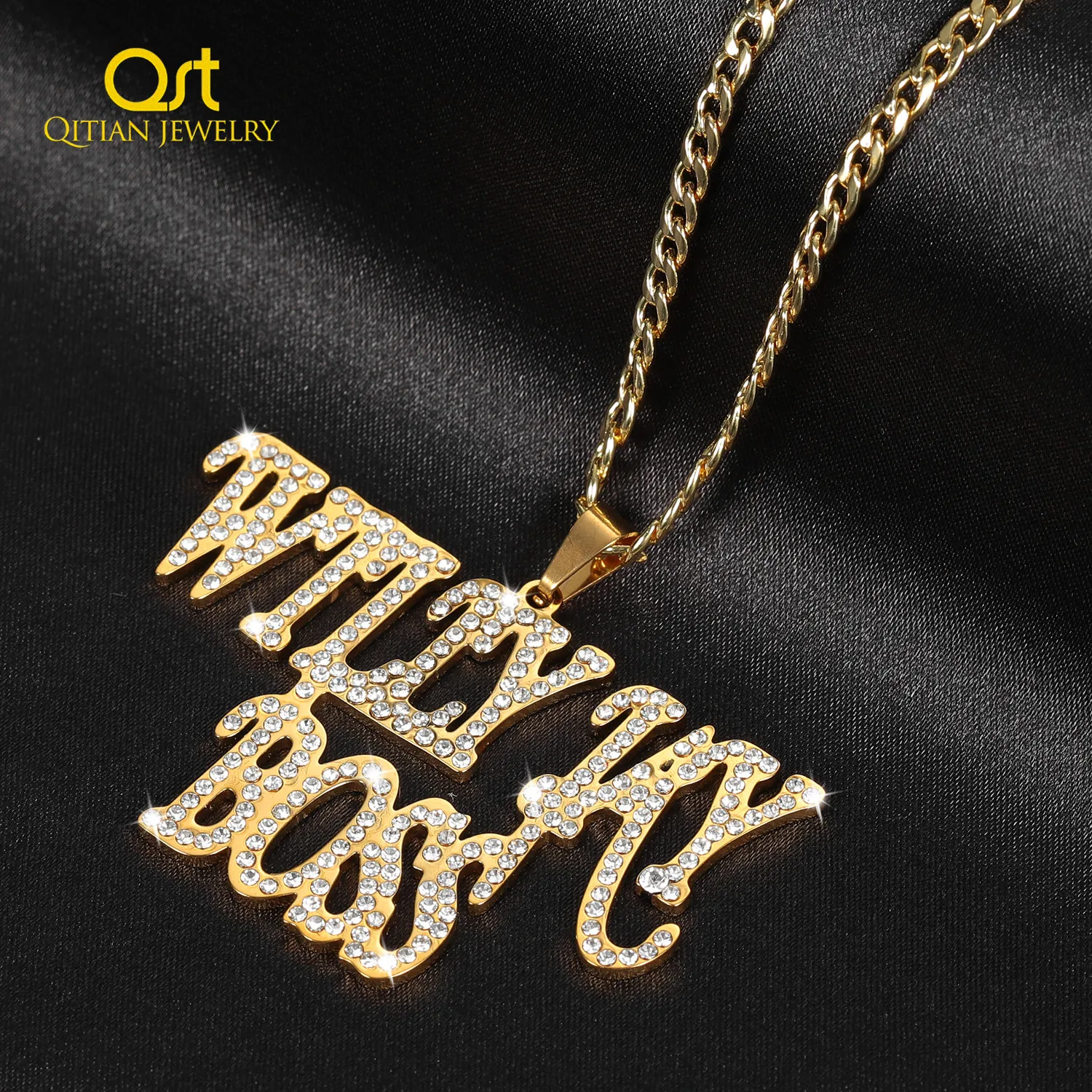 Personalized Zirconia Double Name Necklace Custom Iced Out  Nameplate Necklace Cuba Chain Men HipHop Pendants Jewelry Women Gift