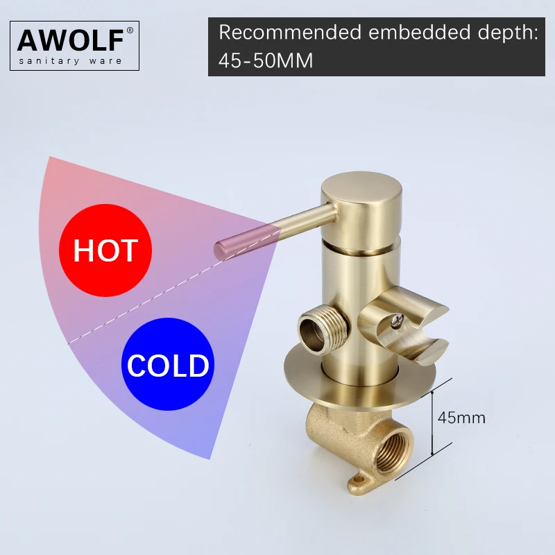 Imagem -05 - Awolf Escovado Ouro Bidê Pulverizador Misturador de Bidê Quente Frio Latão Sólido Encaixe de Chuveiro Higiênico para Banheiro Sistema de Chuveiro Anal Ap2239