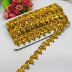 Gold Lace Appliques 9 Yds/Lot Sewing Apparel Trims Sequined Embroidery Ribbons Costumes Accessories 2.3CM