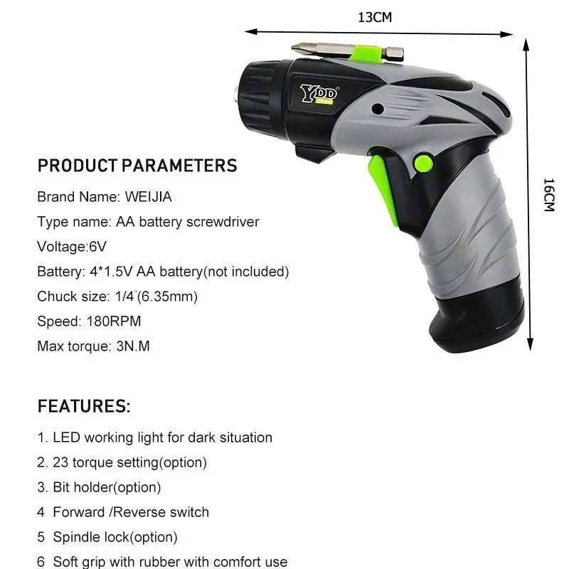 6V Mini Battery Cordless Electric Screwdriver Rotary Screw Driver With Work Light And 8 Bits For Household Maintenance