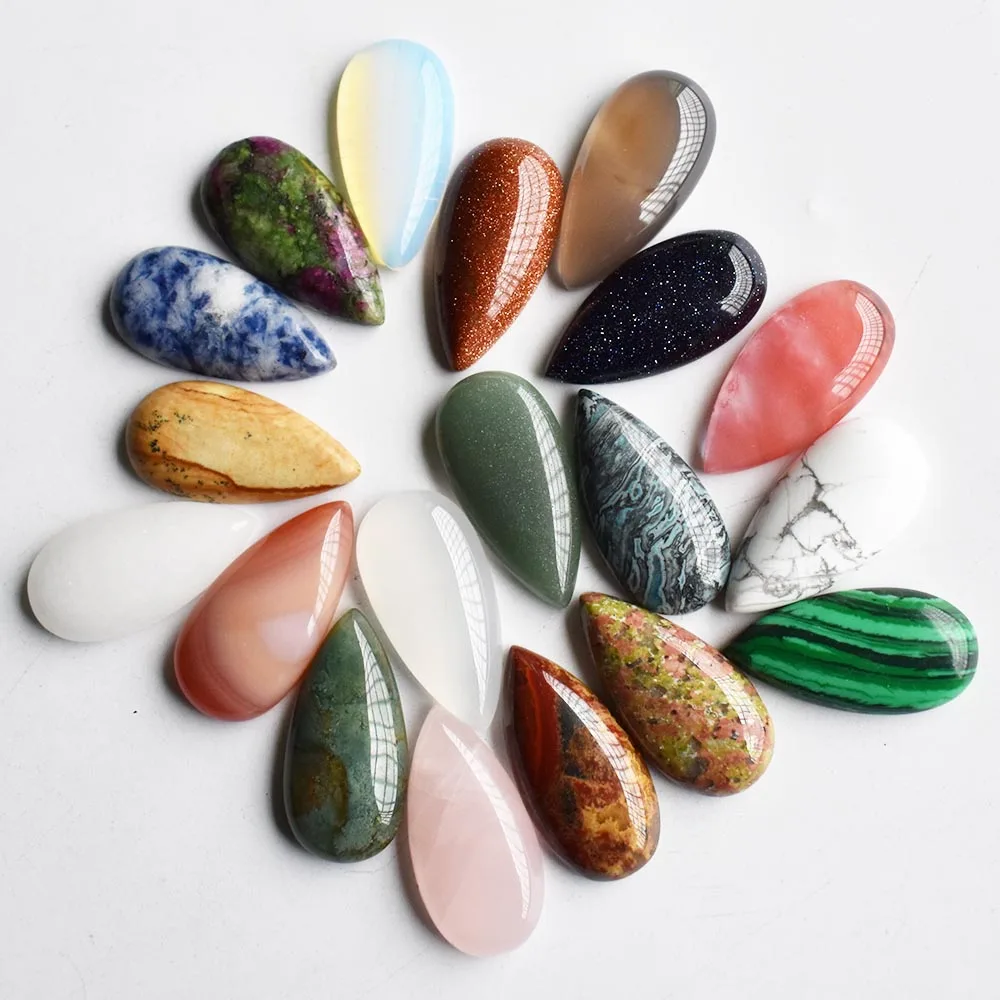 Großhandel 20 Stück/Lot 30x15x6mm gemischte Naturstein-Tropfenperlen CAB CABOCHON für DIY-Schmuckzubehör, kostenloser Versand – Detail 2