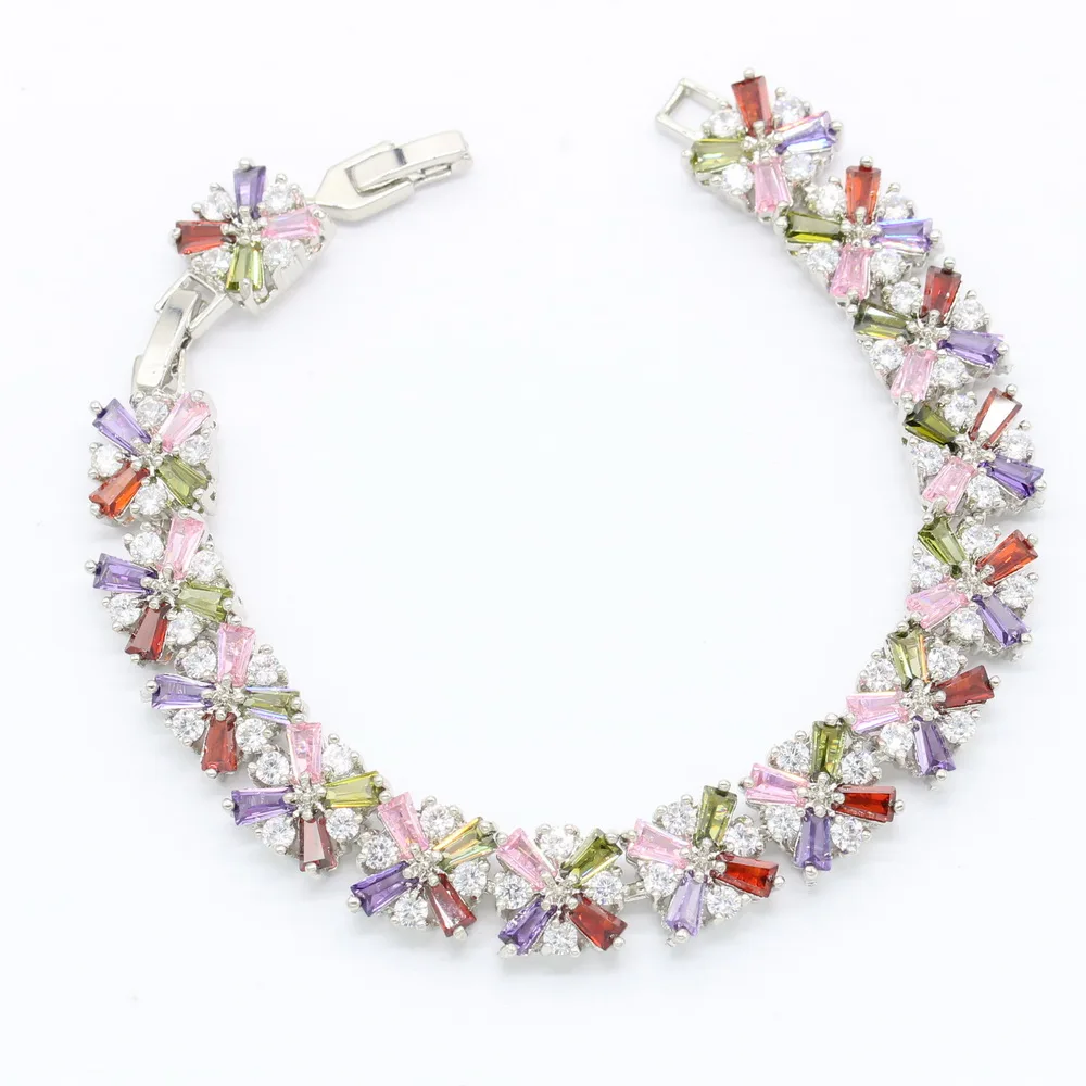 Luxury Jewelry Earrings XUTAAYI Silver Wedding Jewelry Sets For Women Multicolor Bracelet Rings Bridal Pendant Necklace Set
