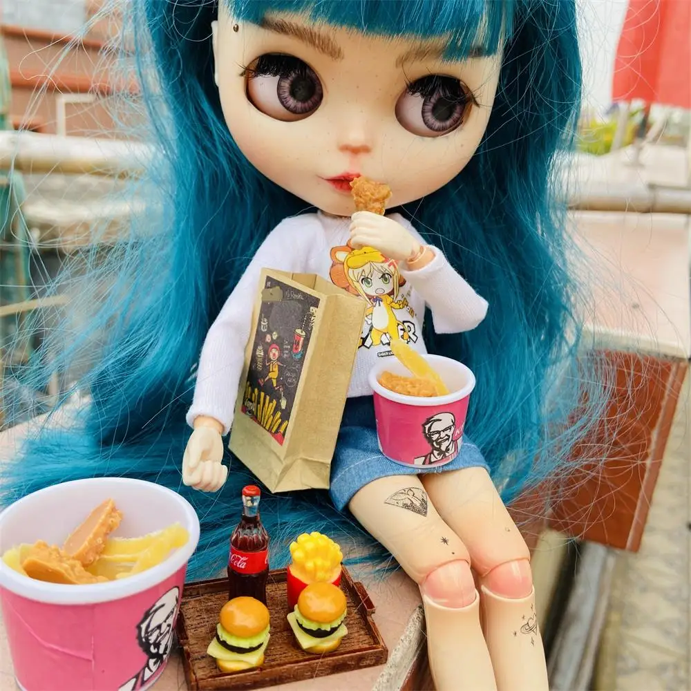 NEW 1/6 1/12 Mini Doll House Full Barrel Burger Coke Cup Blyth Barbies Doll House Fast Food Game Game Kitchen Accessories Toy