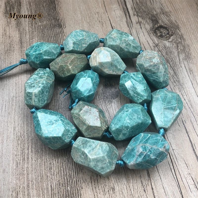 Faceted Natural Amazonite Cutting Nugget Stone Pendant Beads For DIY Jewelry Making MY1177