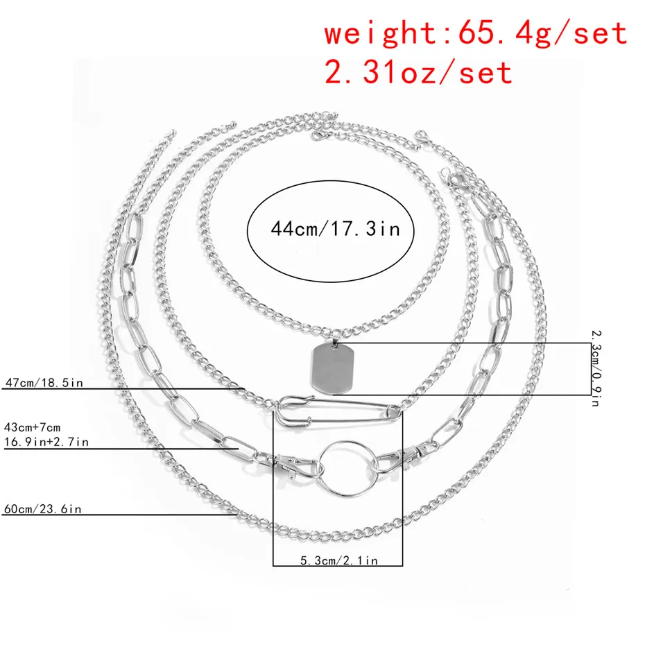 Salircon goth multi camada pino de segurança chaveiros colares para mulheres punk etiqueta geométrica pingente colar gótico jóias presente 2021