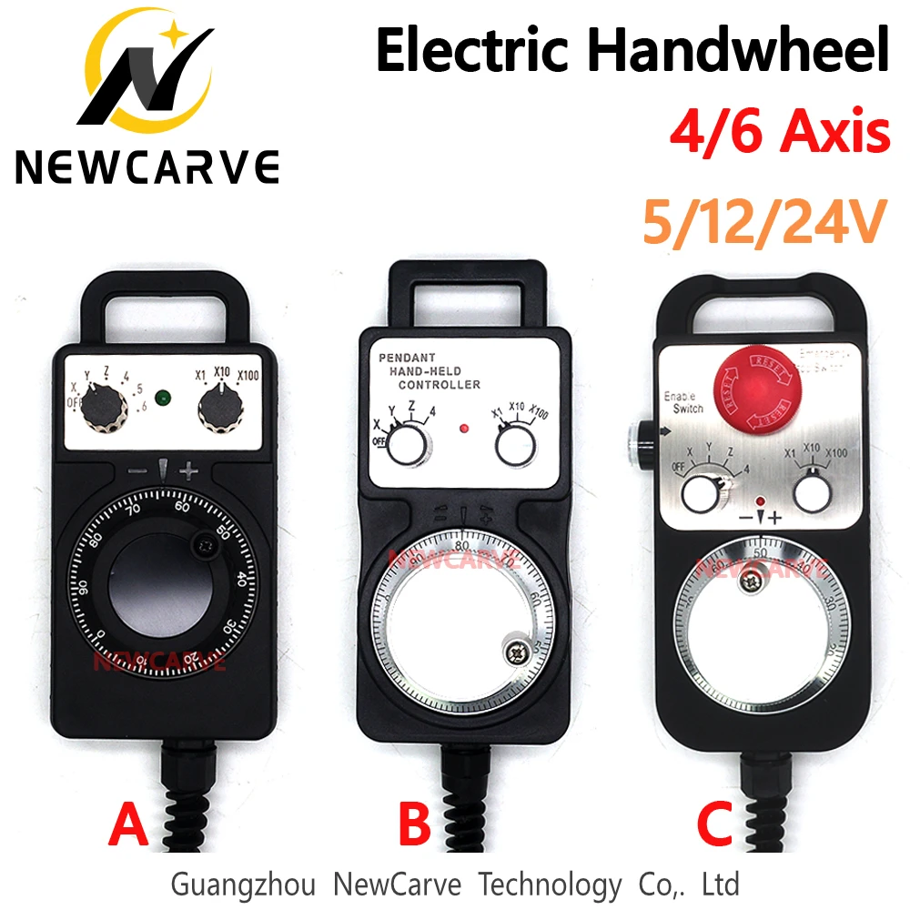 4 6 Axis MPG Universal Pendant Handwheel Manual Pulse Generator 5V 12V 24V With Emergency Stop For CNC Router Machine NEWCARVE