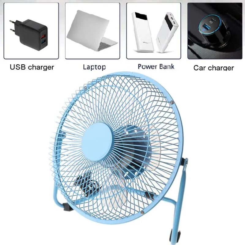 USB Powered Metal 8 Inch Portable USB Desk Fan with 2 Speeds Switch Personal Cooling Fan for Home Office Table Outdoor