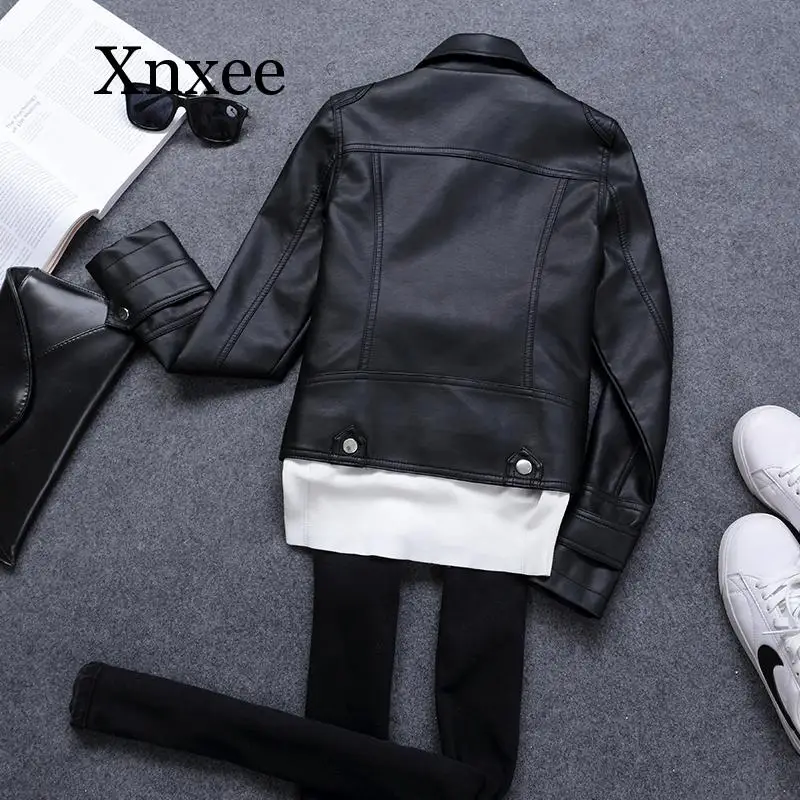 Veste courte en Faux PU pour femmes, Slim, mode Punk, vêtements d'extérieur, moto en cuir, manteau décontracté, top de motard noir, printemps automne