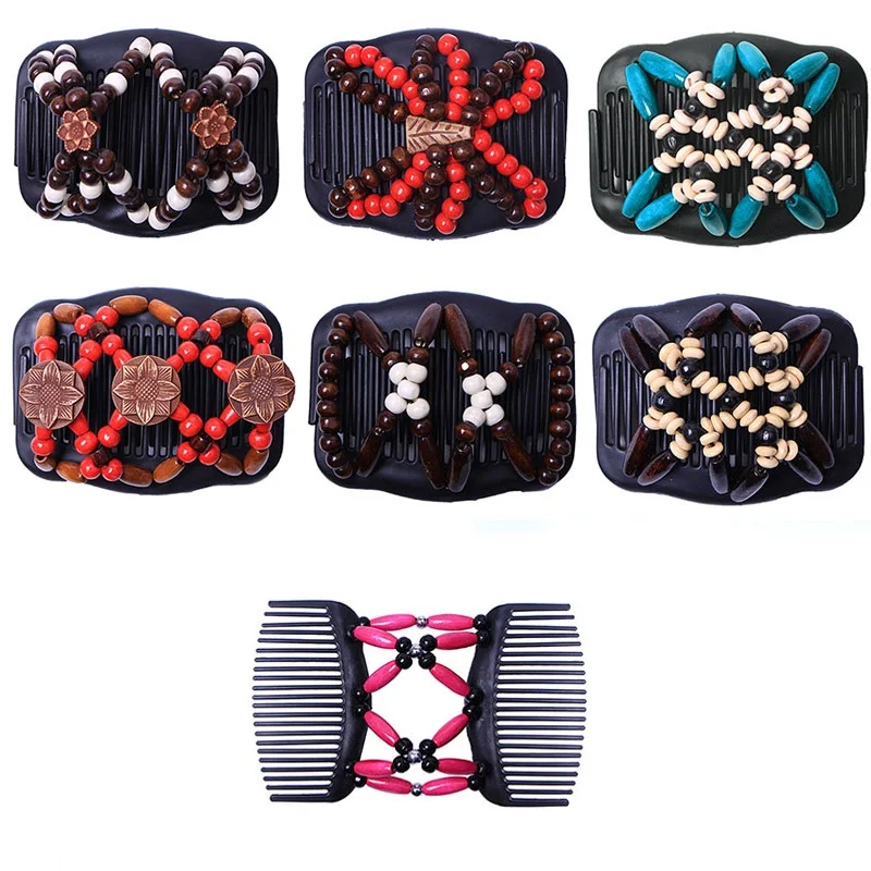 Ethnic Style Retro Hair Clip Comb Headwear Imitation Wood Double Row Hair Comb Women Hair Clip Combs Headdress Jewelry