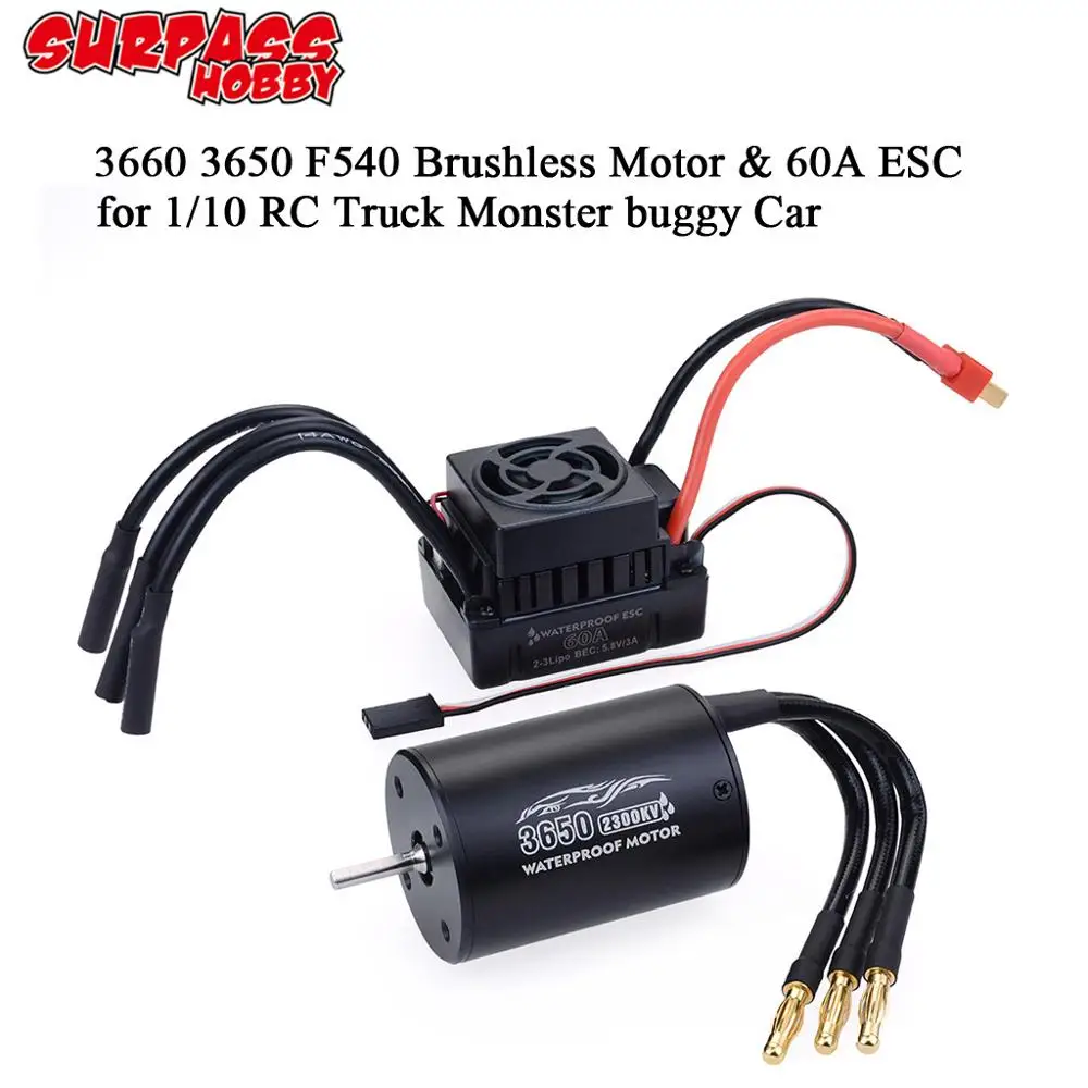 Waterproof 3660 3650 F540 2300KV 2600KV 3100KV 3300KV 3900KV 4370KV Brushless Motor 60A ESC for 1/10 Truck RC Car