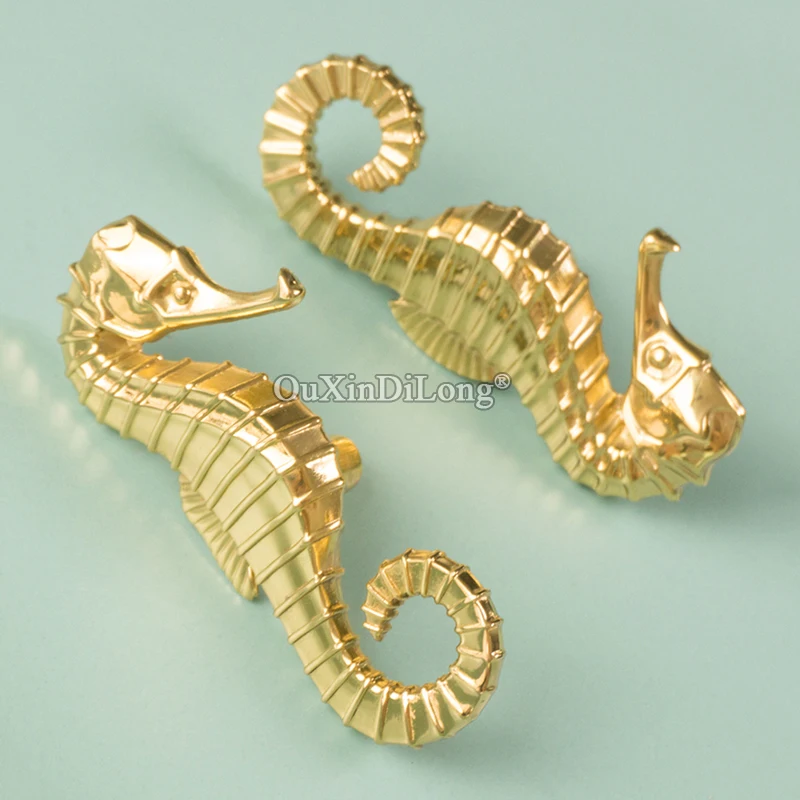 New Arrival 10PCS Solid Brass French Hippocampus Furniture Handles Drawer Pulls Cupboard Wardrobe Kitchen TV Cabinet Pulls Gifts