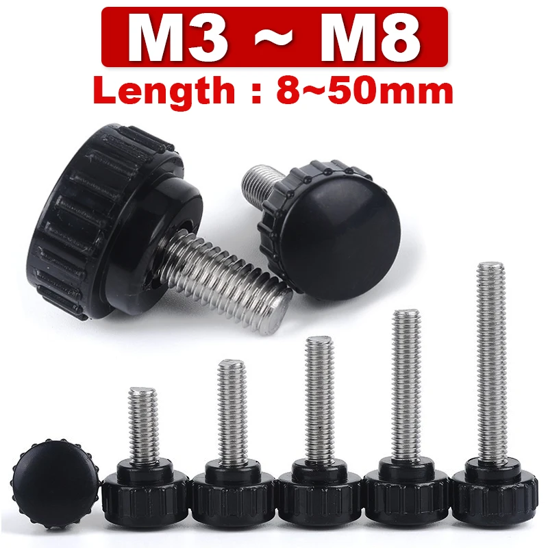 

Round Head Handle Hand Screw Round Knurled Rubber Thumb Screw Plastic Tighten Bolt Nuts Knob 304 Stainless Steel M3 M4 M5 M6 M8