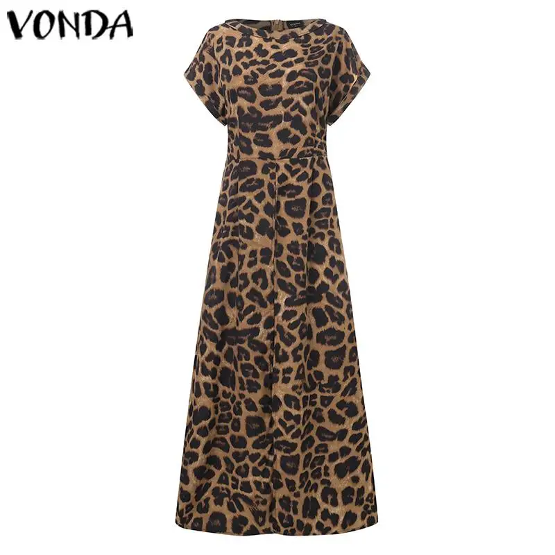 Elegant Leopard Print Blouse Women Tunic VONDA 2023 Female Tops Vintage Long Shirts Office Holiday Split Party Blusas Femininas