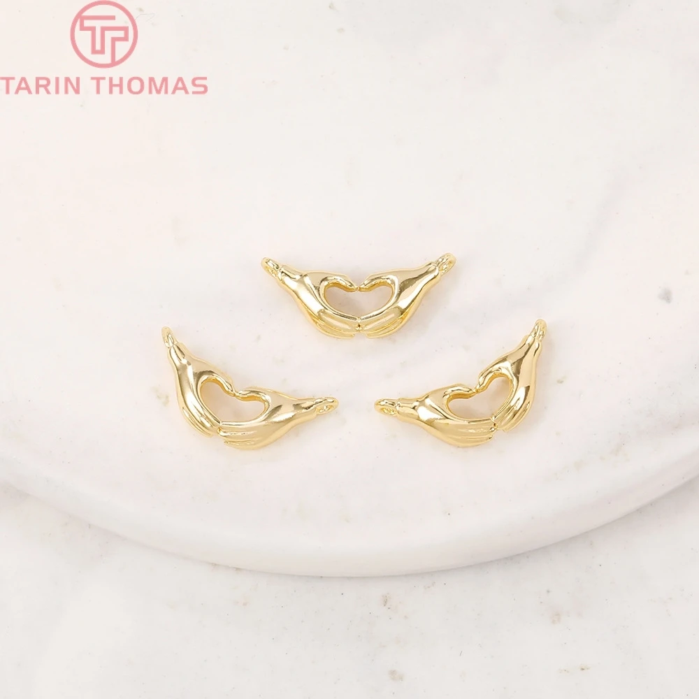 (197)6PCS 11.5x21 Hole 1.5MM 24K Gold Color Brass Palm Love Charms Pendants High Quality DIY Jewelry Making Findings