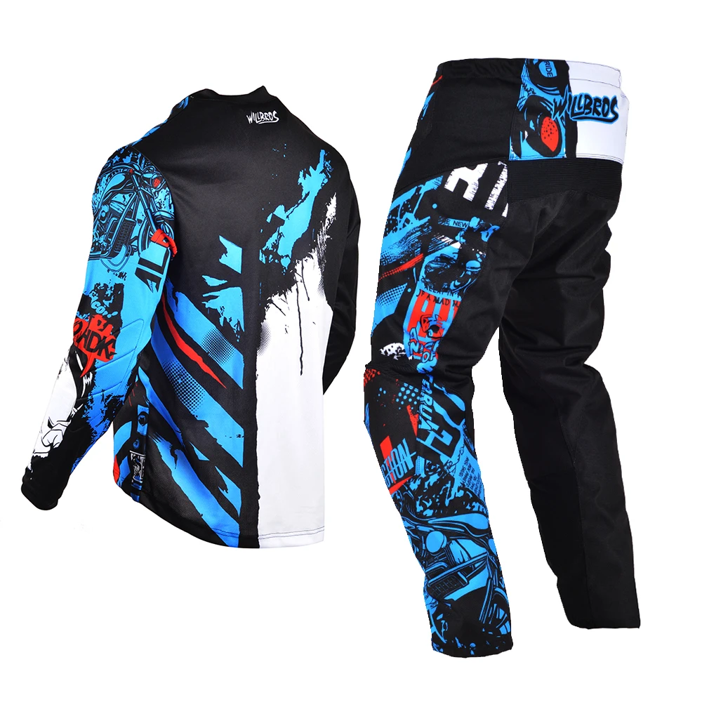 Willbros MX Youth Jersey Pants MTB Downhill Bike Gear Set Motocross Combo Outfit Kid Suit Enduro Bicycle Off-road Blue