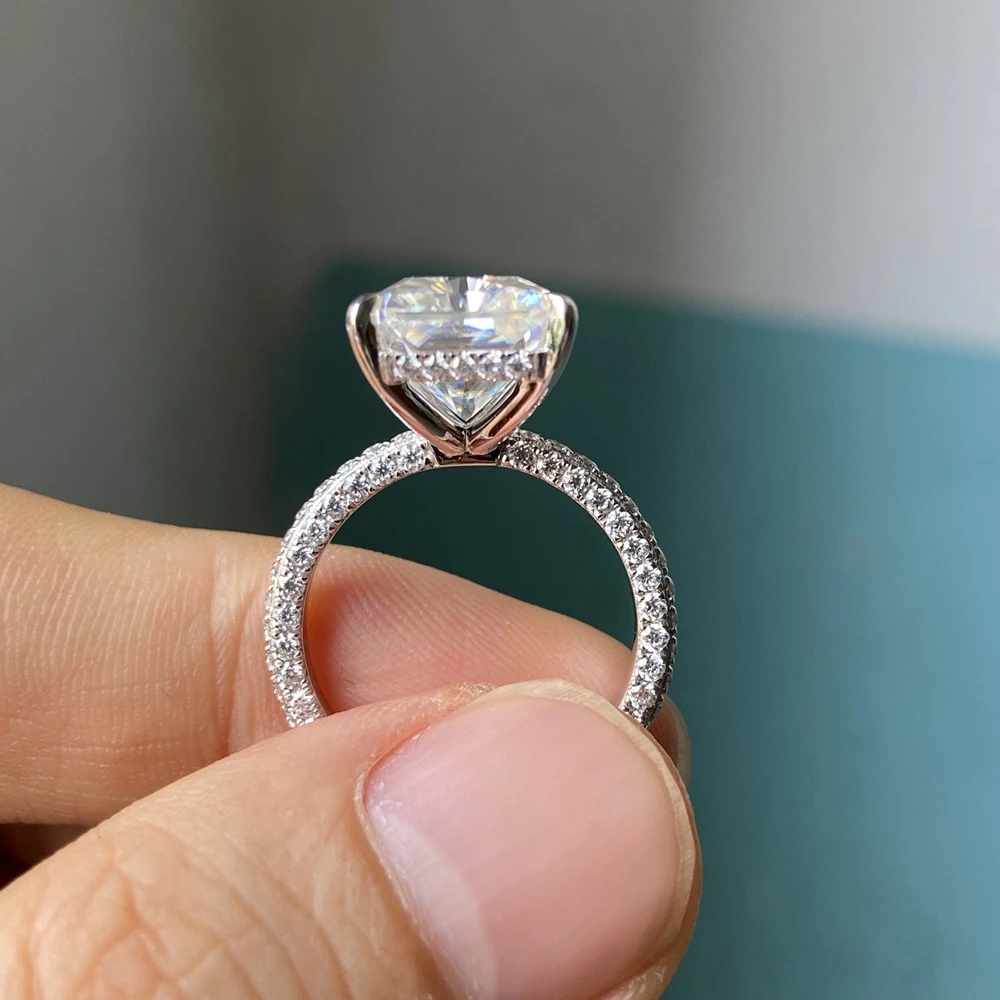 Kích Thước Tùy Chỉnh PT950 Bạch Kim 8 Caro Moissanite Nhẫn Reall 10K 14K Vàng 18K Moissanite Cưới Kim Cương nhẫn Đính Hôn