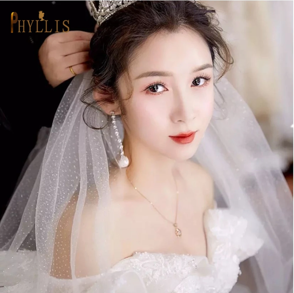 B63 Two-Layer Short Wedding Veil Shiny Veil Elbow length Sparkly Bling Bling Bridal Veil With Comb Sequined Beads Wedding Veils