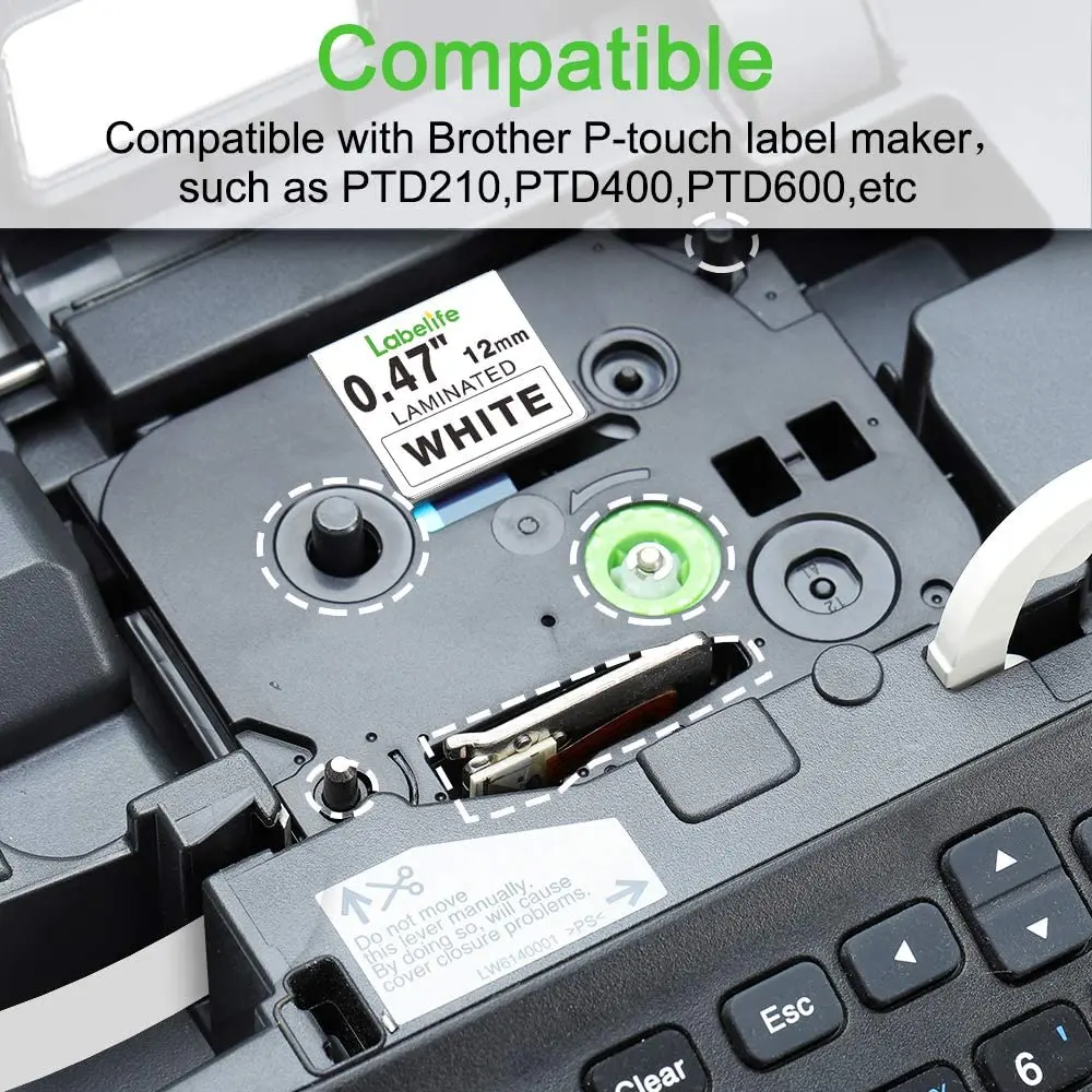 Cartridge Tape Compatible for Brother TZ-White-Label Laminated Tape 12mm Black on White for Ptouch Label Maker Label Tape tze231