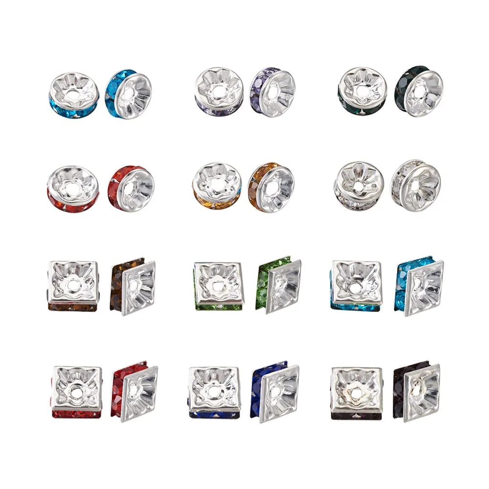100pcs/Box 8mm Silver Color Square Rondelle Rhinestone Spacer Beads For Jewelry Making DIY Bracelet Necklace Accessories Supplie