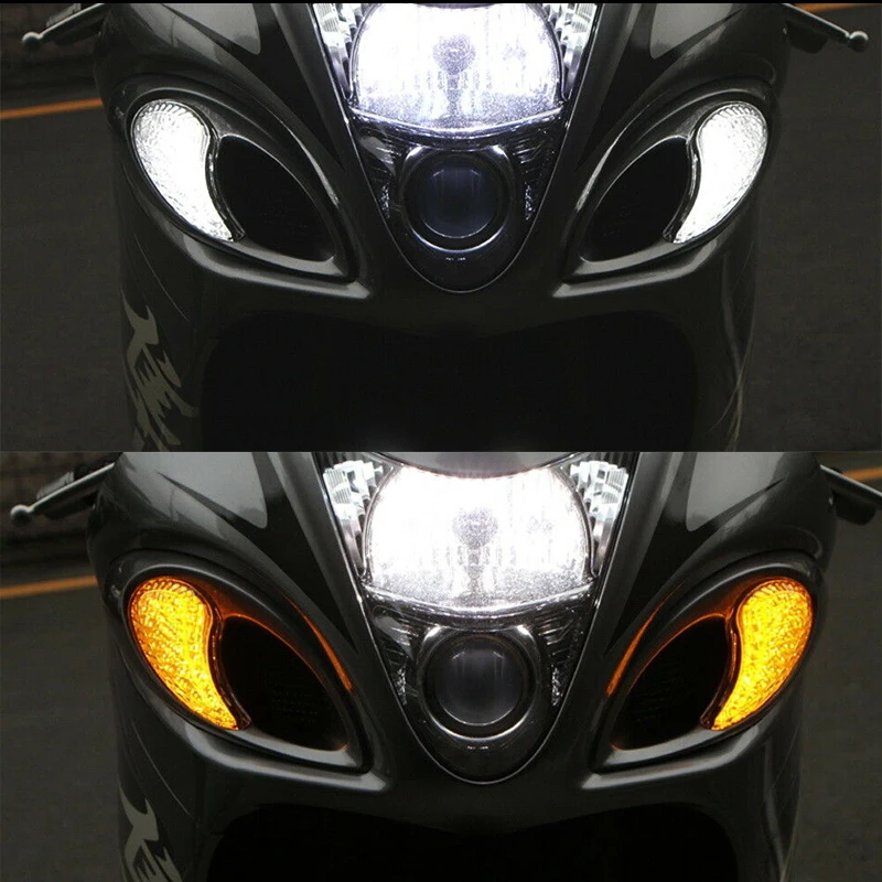 iJDM Complete White/Amber Switchback LED Lighting Conversion Kit Compatible For Suzuki Hayabusa GSX1300R Front Turn Signal Lamps