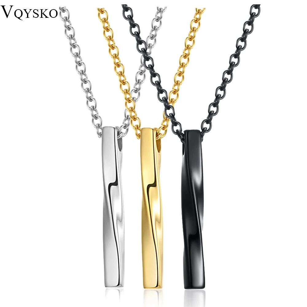 Christmas Gift Square Twisted Column Pendant Necklace for Men Women Stainless Steel Male Female Couple Jewelry Party Accessories
