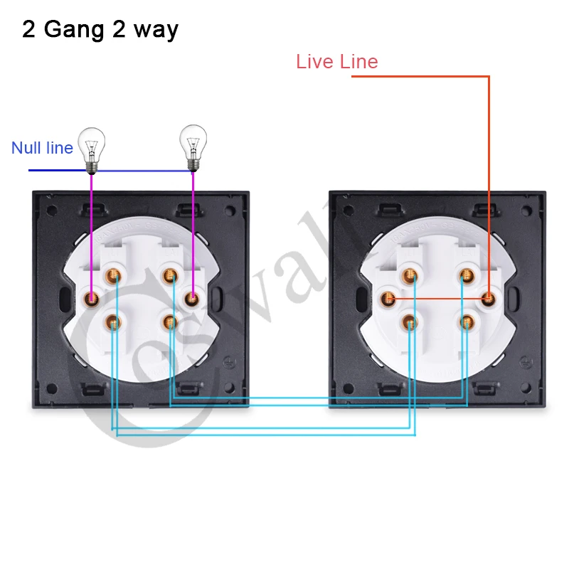 Coswall Glass Panel 2 Gang 2 Way Random Click On / Off Pass Through Wall Light Switch Switched With LED Indicator R11 Series