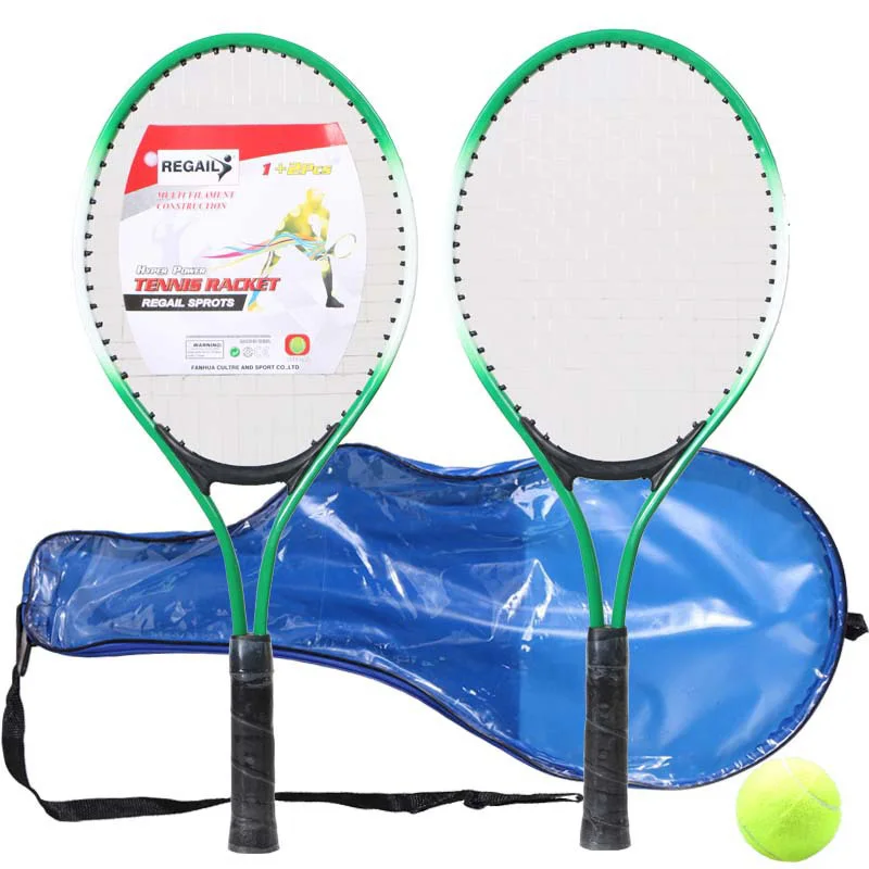 Set of 2 Teenager\'s Tennis Racket for Children Youth Beginners Training Nylon Network Cable Whth Free A Stretchless Tennis Ball