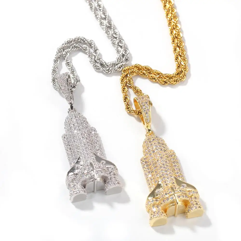 Hip Hop Micro Paved Cubic Zirconia Bling Iced Out Rocket Pendants Necklace for Men Rapper Jewelry Drop Shipping