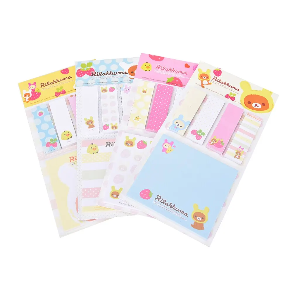 Rilakkuma-Notes autocollantes ours de dessin animé mignon, bloc-notes, fournitures scolaires, autocollants de licence, signets en papier, papeterie coréenne