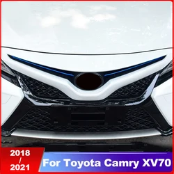 Stainless Steel Car Front Grille Grill Logo Emblem Trim Strips Cover Stickers For Toyota Camry XV70 2018-2019 2021 Accessories