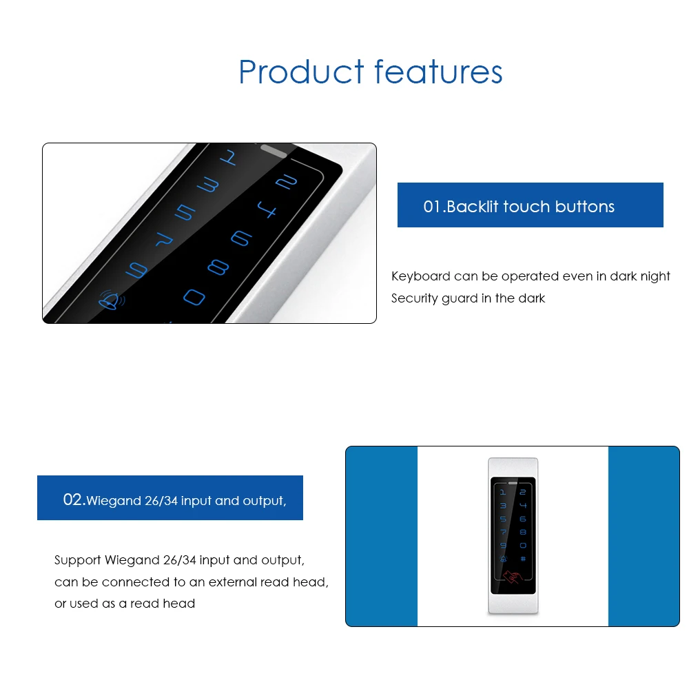 125KHZ RFID card Touch Keypad  Support 4000user One Touch Entry Office Access Waterproof Access Wiegand 13.56Mhz Card Reader