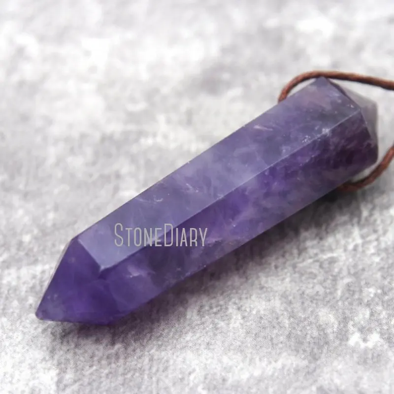 

PM27156 Faceted Dog Tooth Amethyst Pendant Purple Crystal Double Point Hexagonal Prism Charms Pendant Jewelry
