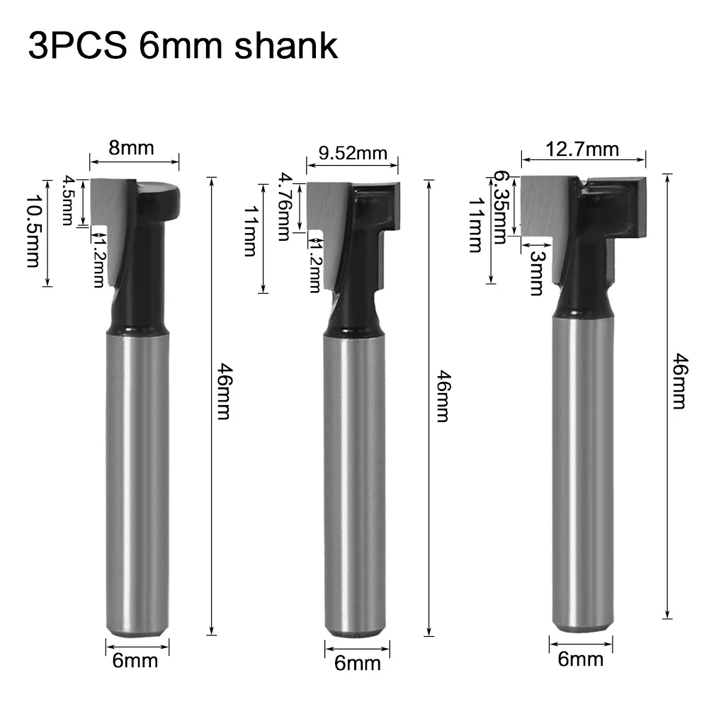 1/4 pollici gambo 6/8mm T-Slot Cutter lavorazione del legno Router Bit Set chiave foro Bit T scanalatura fresa Router fragole per legno