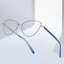 Cat Eye Women Glasses Frame Alloy Full Rim Fashion Designer Brand Stylish Eyewear Prescription Spectacles Anti-Scratch