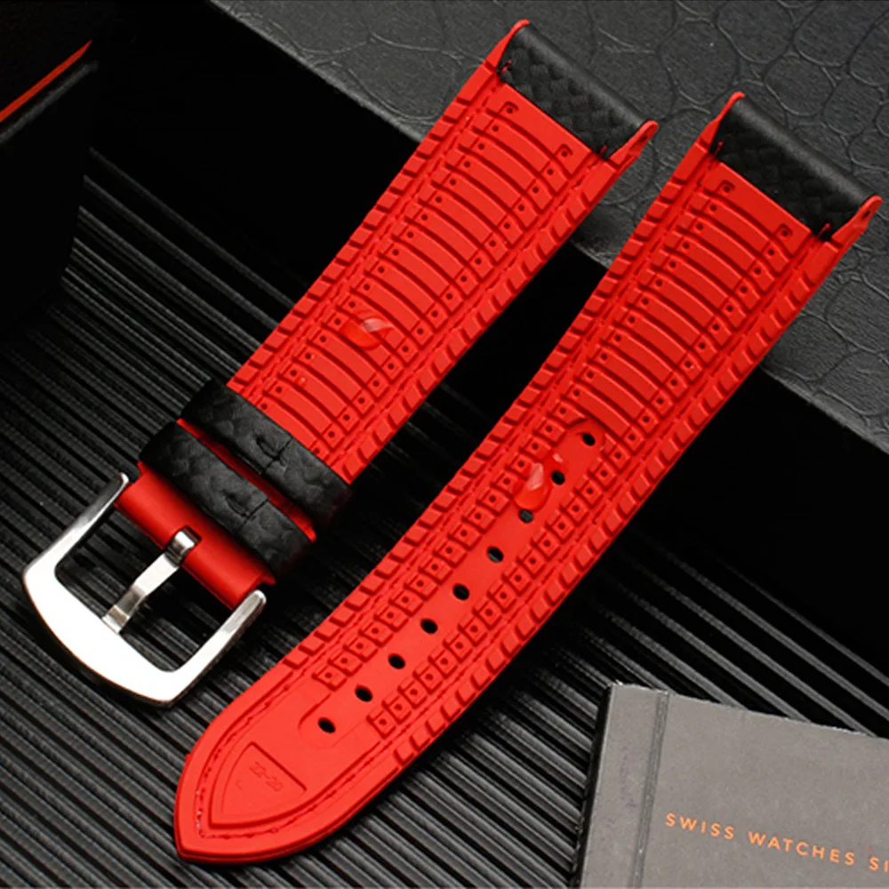 Carbon Fiber Leather Silicone Bottom Strap Men Waterproof Rubber Wrist Band Accessories For Omega CITIZEN MIDO 20mm 22mm 24mm