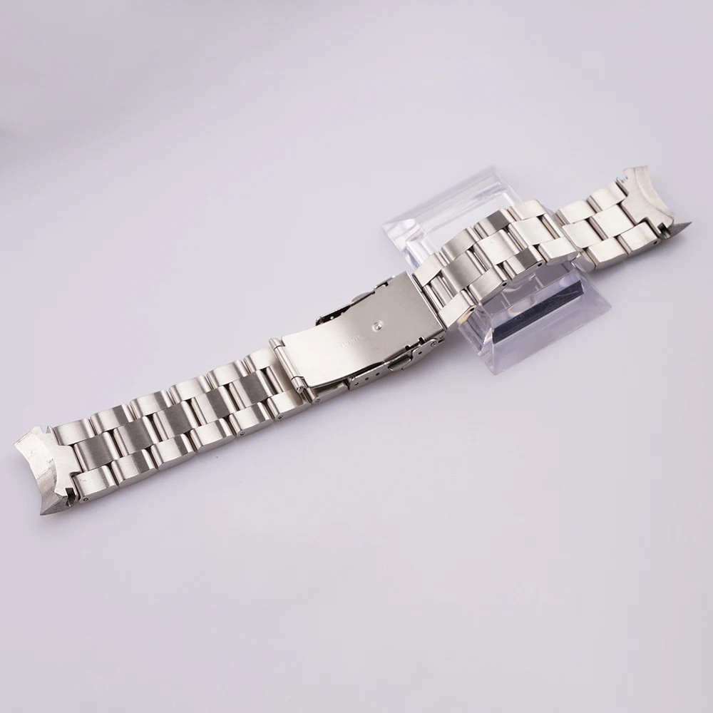 Rolamy 22mm Silver All Brushed Solid CurvedEnd Links Replacement WatchBand Strap Bracelet Double Push Clasp For Seiko SKX007 009