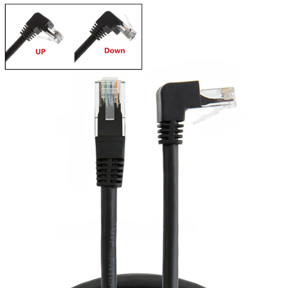 Right Angle Down Cat6 Ethernet Cable 90 Degree Up Down Angle UTP Network Patch Cable Cat 6 Black 1M 2M 3M