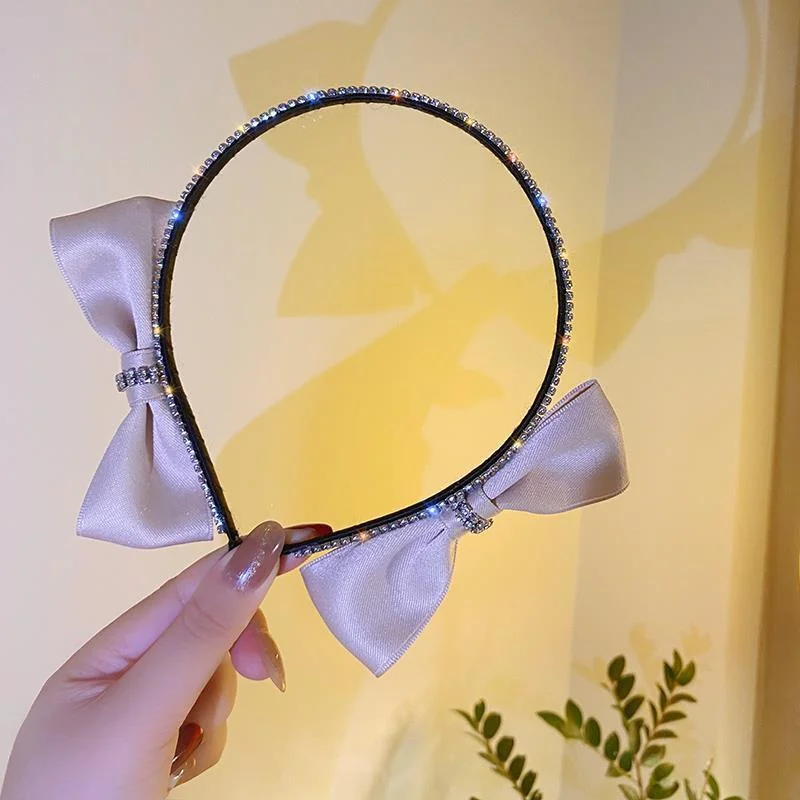 Korean Luxury Shiny Rhinestone Black Double-sided Bow Headband Womans Temperament Chic Hair Band Hair Hoop Hair Accessories Gift