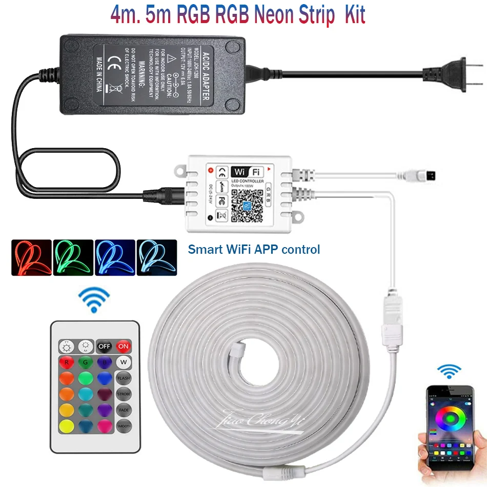 RGB Neon lights 6x12mm 3535 96LEDs/m Flexible Tape Ribbon LED Strip Light DC12V  WiFi Smart APP controller 24Key IR remote Kit