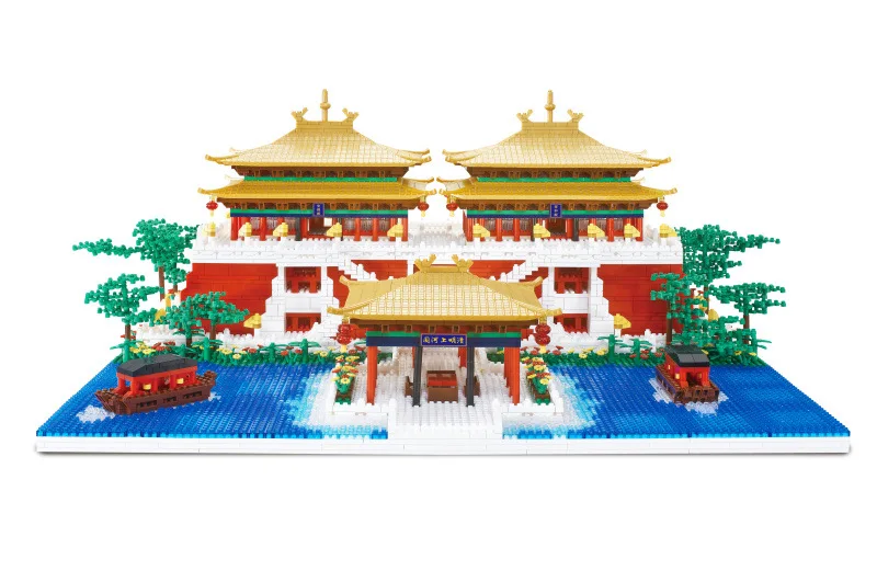 Kreative Qingming Shanghe Garten Architektur China Micro Daimond Block Palast Pavillon Brücke Baustein Spielzeug Nanoblock