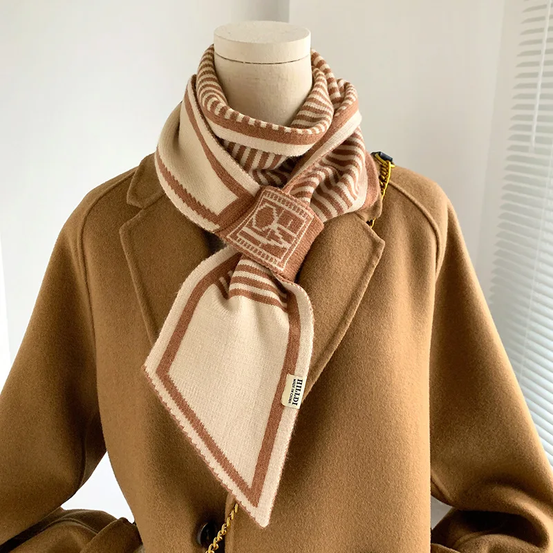 Knitted Scarf New Design Striped Luxury Brand Scarf Women Winter Scarf Warm Long Skinny Small Scarf Female Neckerchief Scarves